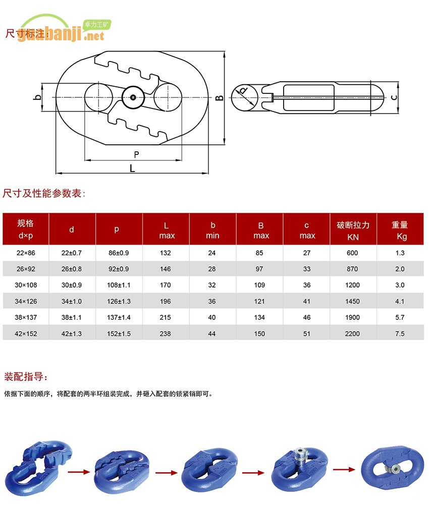 扁平弧齒型接鏈環(huán) 扁平環(huán) 弧齒環(huán)規(guī)格、尺寸、裝配指導(dǎo)